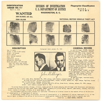 1934 John Dillinger US Department Of Justice Wanted Poster (University Archives LOA)